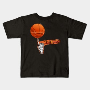 Funny Vintage Halloween Skeleton Basketball Kids T-Shirt